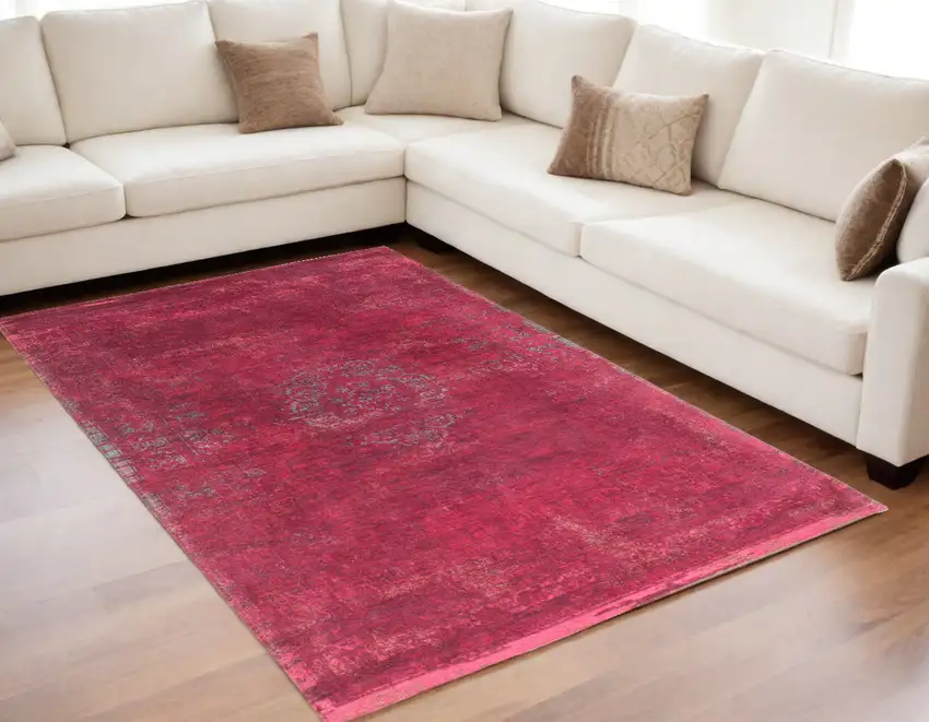 Gray and Pink Medallion Non Skid Area Rug Photo 1