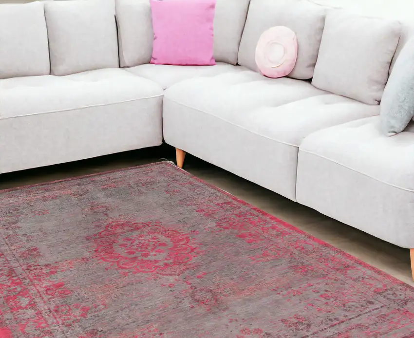 Gray and Pink Medallion Non Skid Area Rug Photo 1