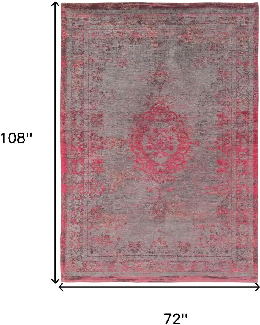 Gray and Pink Medallion Non Skid Area Rug Photo 3