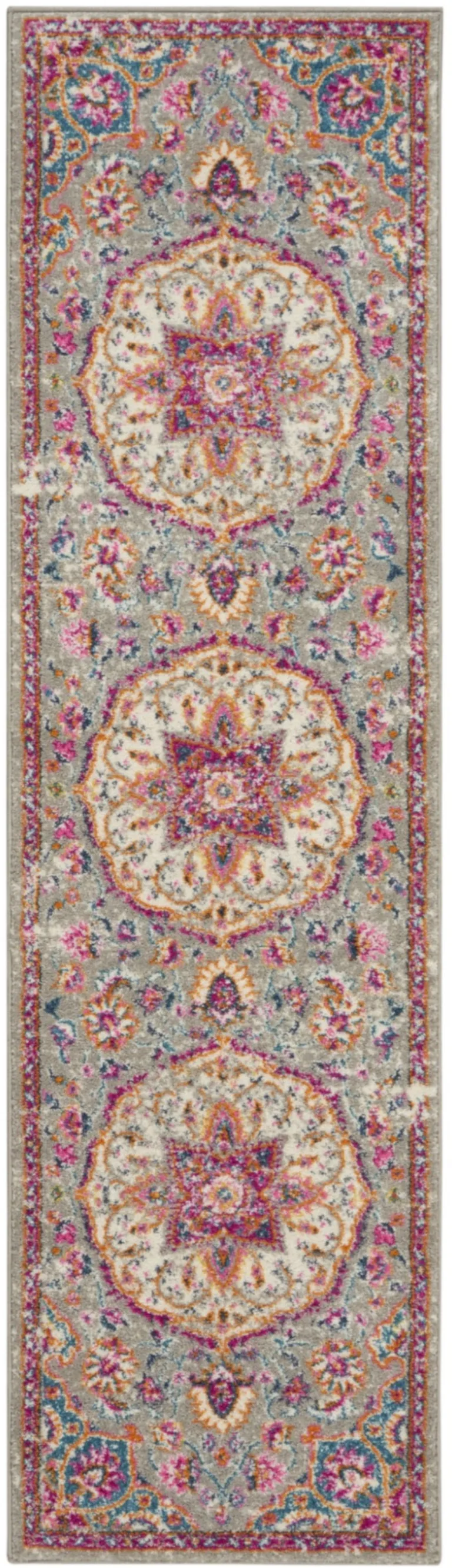 Gray and Pink Medallion Runner Rug Photo 2