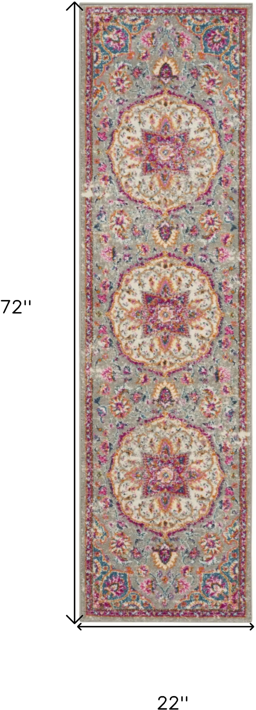 6' Gray And Ivory Medallion Runner Rug Photo 8