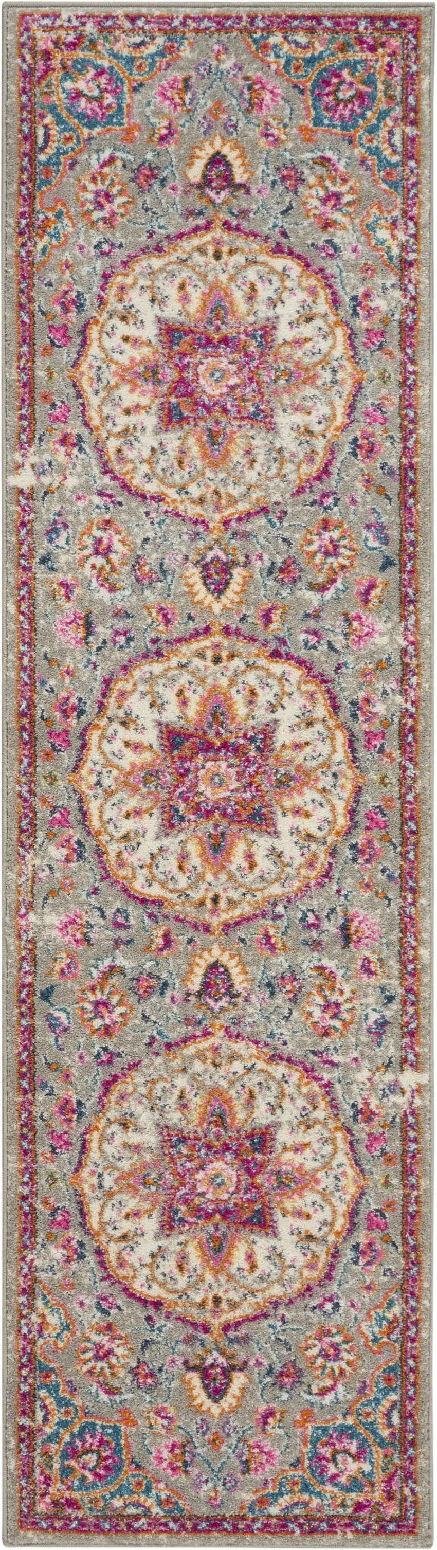 Gray and Pink Medallion Runner Rug Photo 1