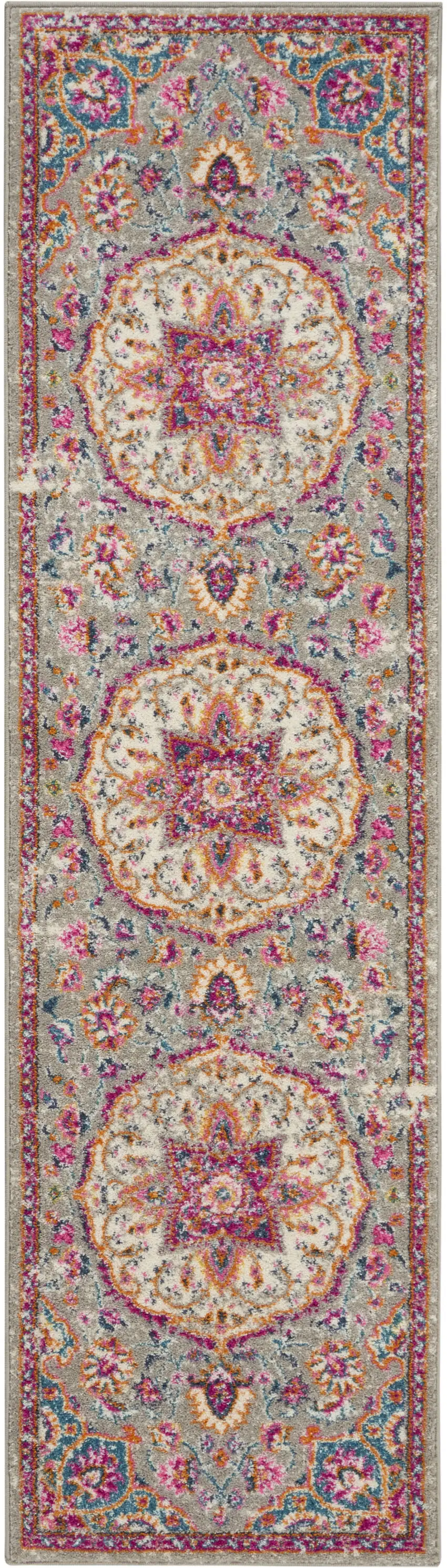 8' Pink And Gray Power Loom Runner Rug Photo 7