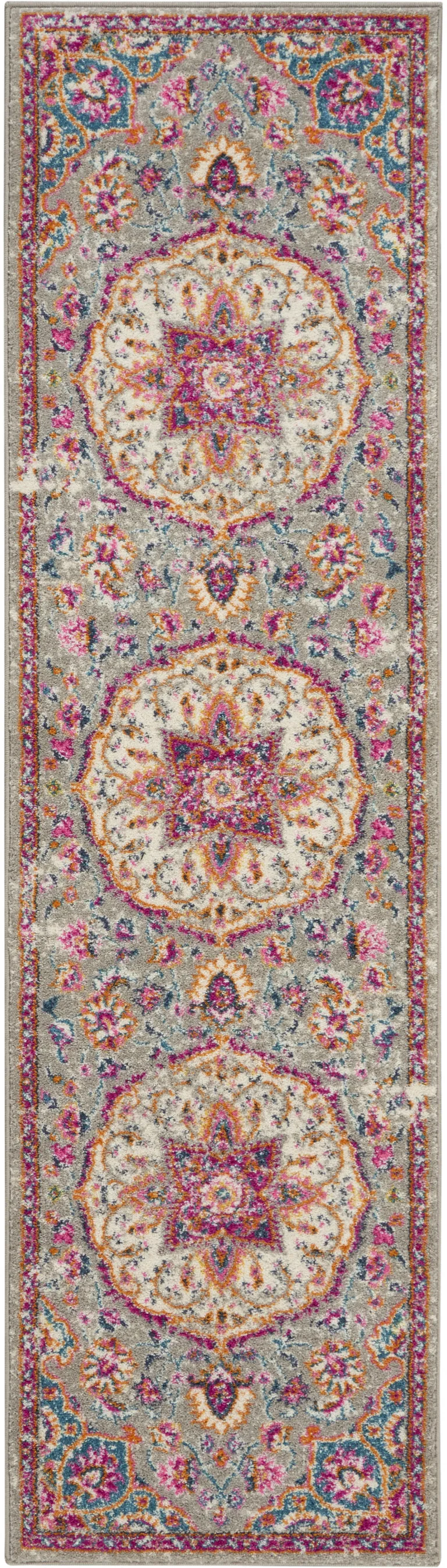 Gray and Pink Medallion Runner Rug Photo 4