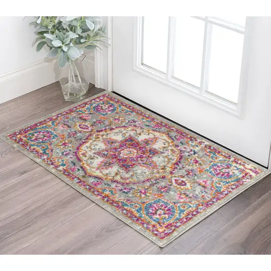 Gray And Ivory Medallion Area Rug Photo 2