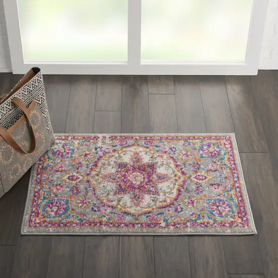 Gray And Ivory Medallion Area Rug Photo 6