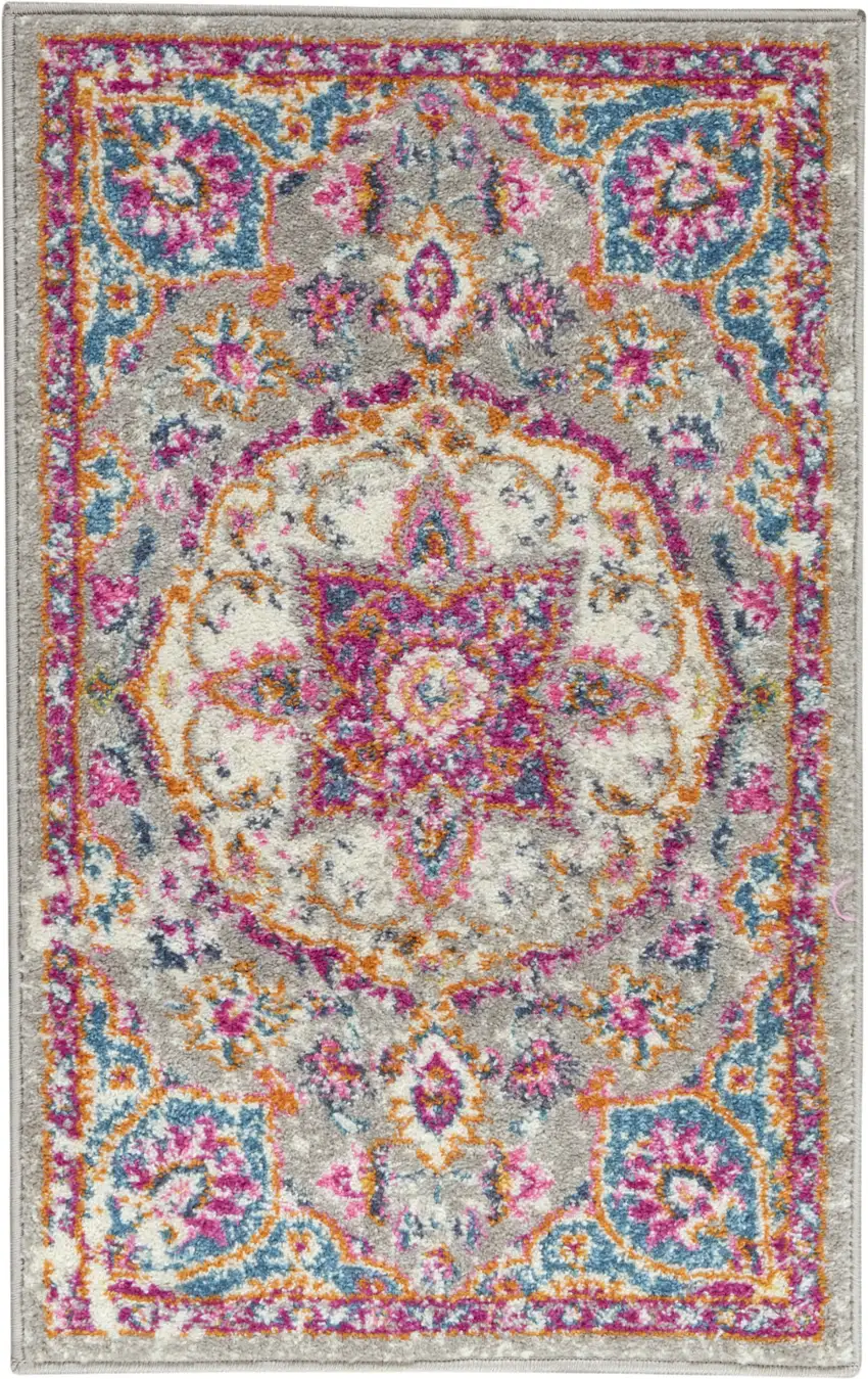 Gray And Ivory Medallion Area Rug Photo 1