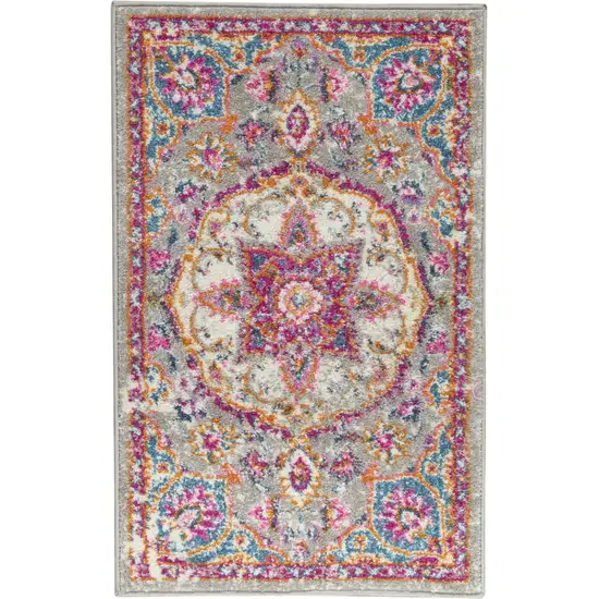 Gray And Ivory Medallion Area Rug Photo 9