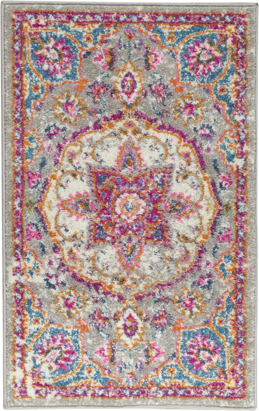 Gray And Ivory Medallion Area Rug Photo 9