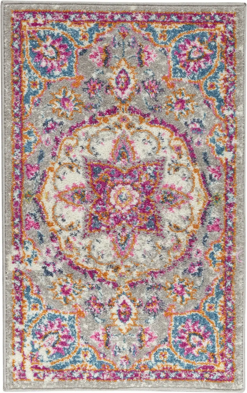 Gray and Pink Medallion Scatter Rug Photo 1