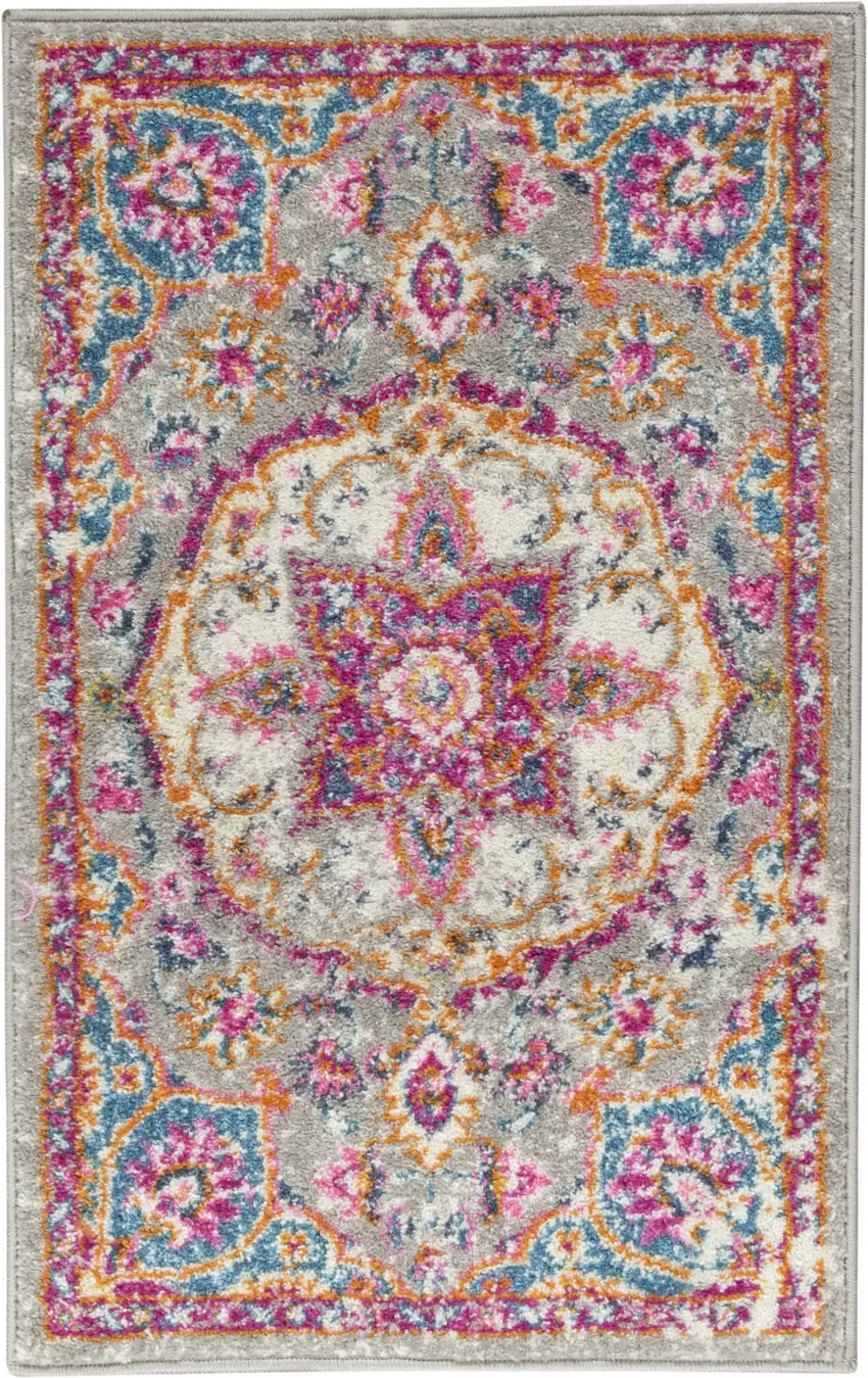 Gray And Ivory Medallion Area Rug Photo 7
