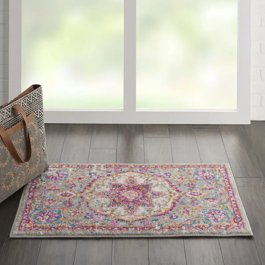 Gray And Ivory Medallion Area Rug Photo 9