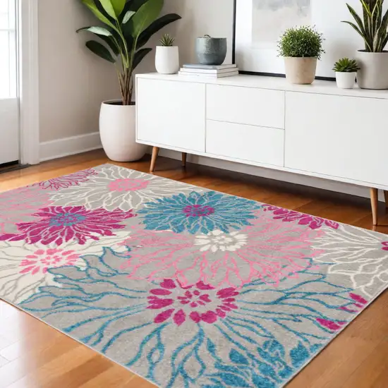 Gray And Pink Floral Area Rug Photo 1
