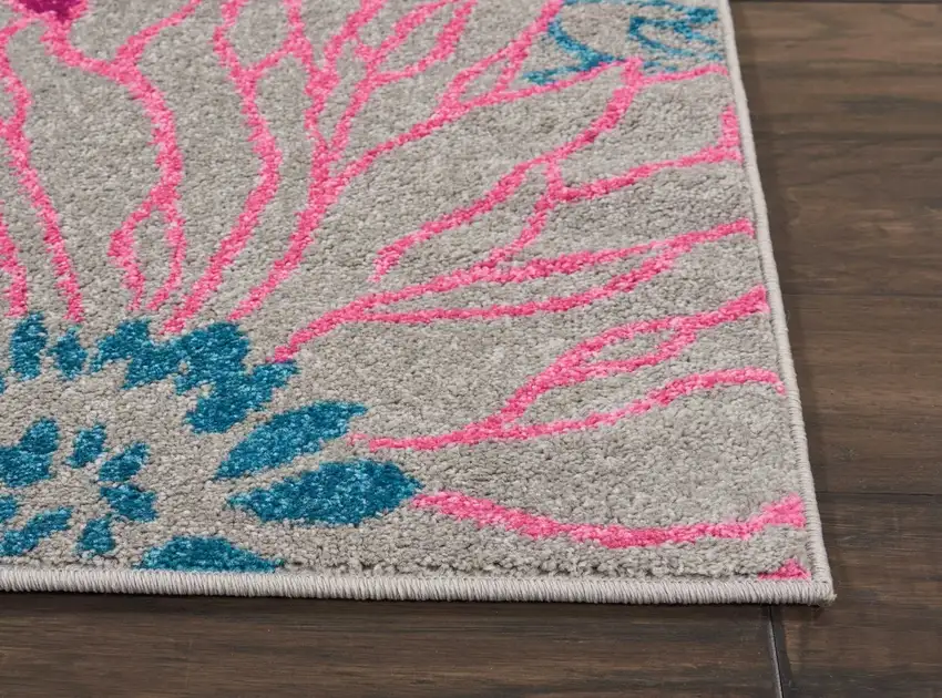 Gray and Pink Tropical Flower Area Rug Photo 7