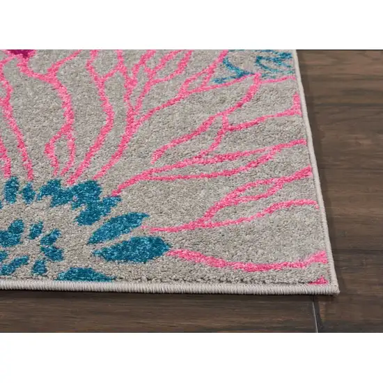 Gray and Pink Tropical Flower Area Rug Photo 7