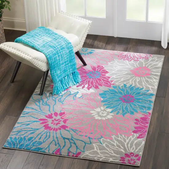 Gray And Pink Floral Area Rug Photo 6