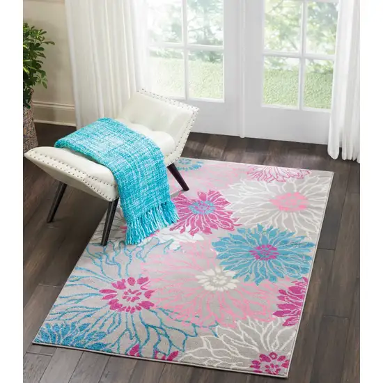 Gray and Pink Tropical Flower Area Rug Photo 5