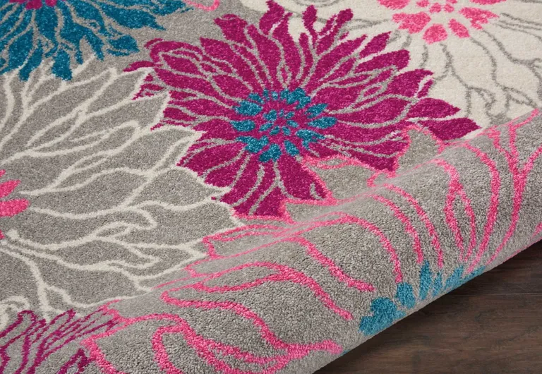 Gray and Pink Tropical Flower Area Rug Photo 3