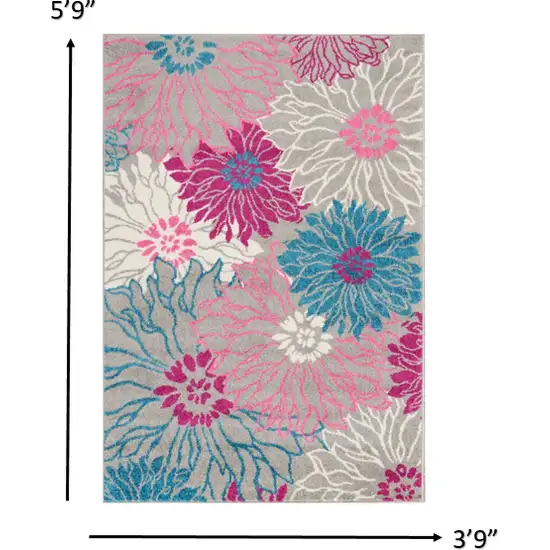 Gray and Pink Tropical Flower Area Rug Photo 4