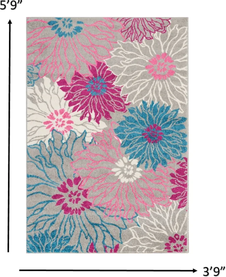 Gray and Pink Tropical Flower Area Rug Photo 4