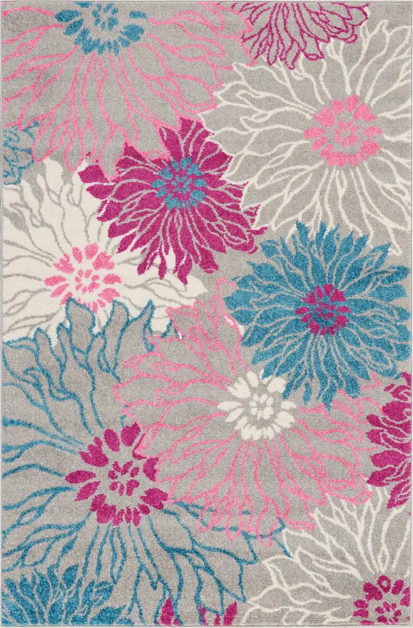 Gray And Pink Floral Area Rug Photo 1