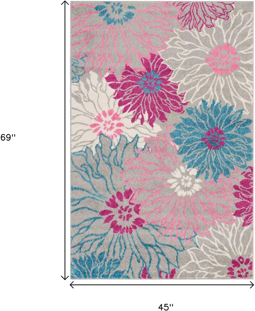 Gray And Pink Floral Area Rug Photo 3