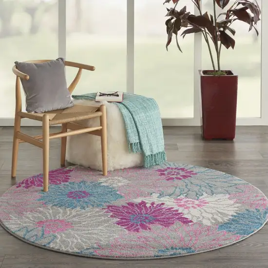 Gray and Pink Tropical Flower Area Rug Photo 6