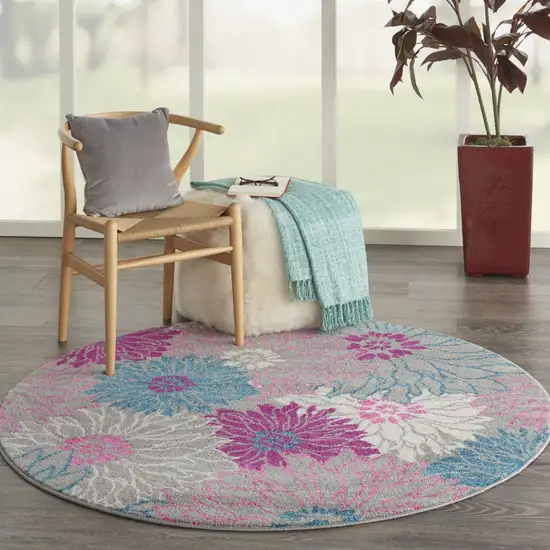 Gray and Pink Tropical Flower Area Rug Photo 7
