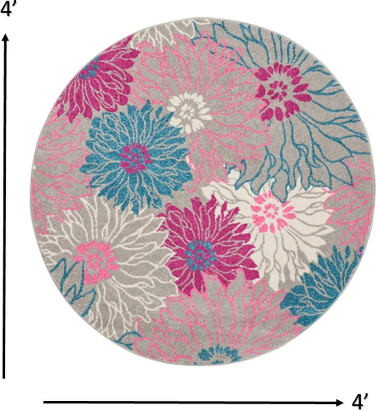 Gray and Pink Tropical Flower Area Rug Photo 5