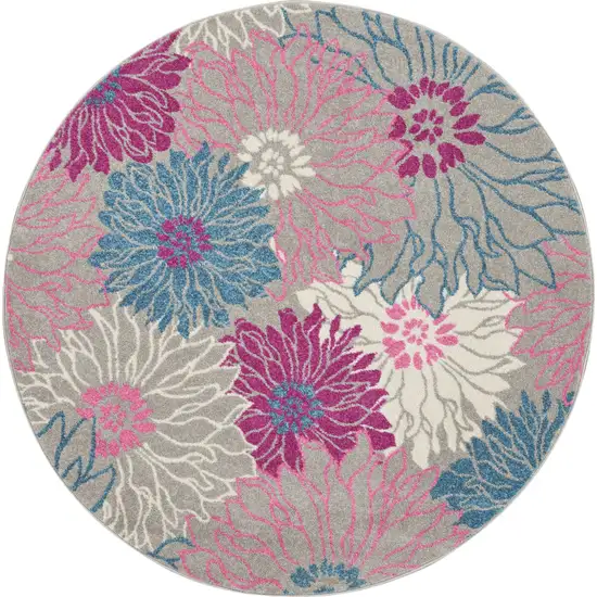 4' Gray And Pink Floral Round Rug Photo 4