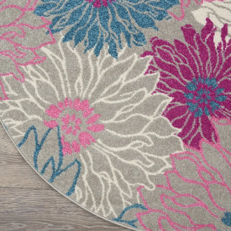 Gray and Pink Tropical Flower Area Rug Photo 2
