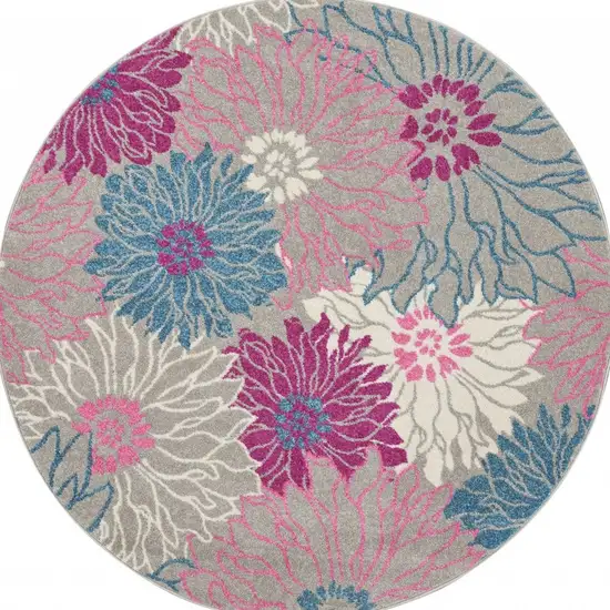 Gray and Pink Tropical Flower Area Rug Photo 9