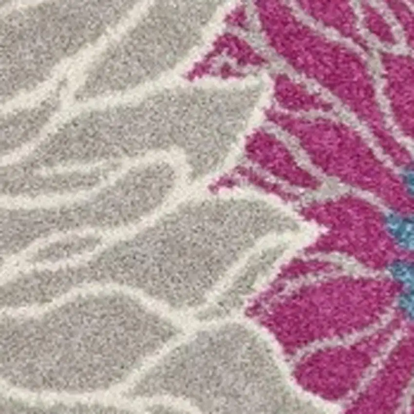 4' Gray And Pink Floral Round Rug Photo 3