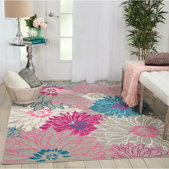 Gray And Pink Floral Area Rug Photo 5