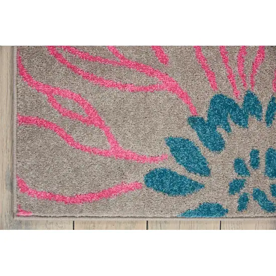 Gray and Pink Tropical Flower Area Rug Photo 2