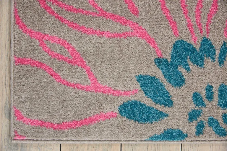 Gray and Pink Tropical Flower Area Rug Photo 2