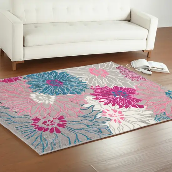 Gray And Pink Floral Area Rug Photo 2