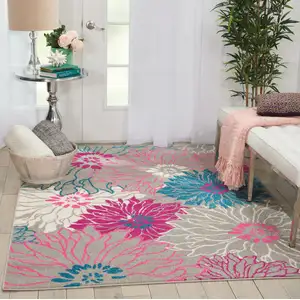 Photo of Gray and Pink Tropical Flower Area Rug