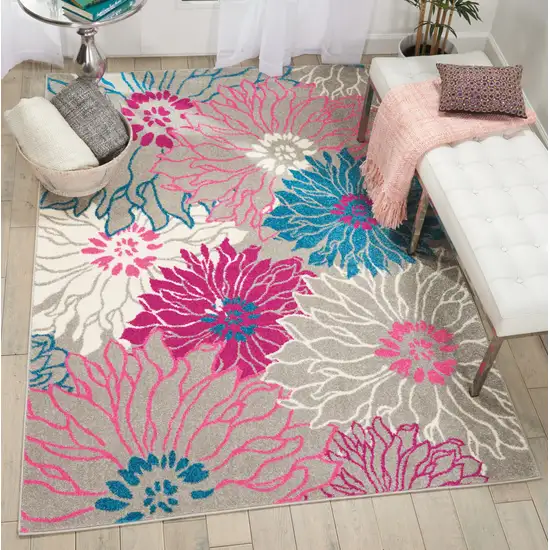 Gray And Pink Floral Area Rug Photo 6
