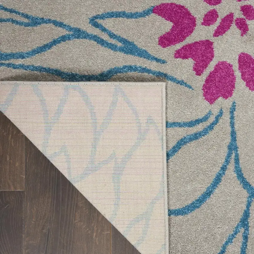 Gray And Pink Floral Area Rug Photo 9