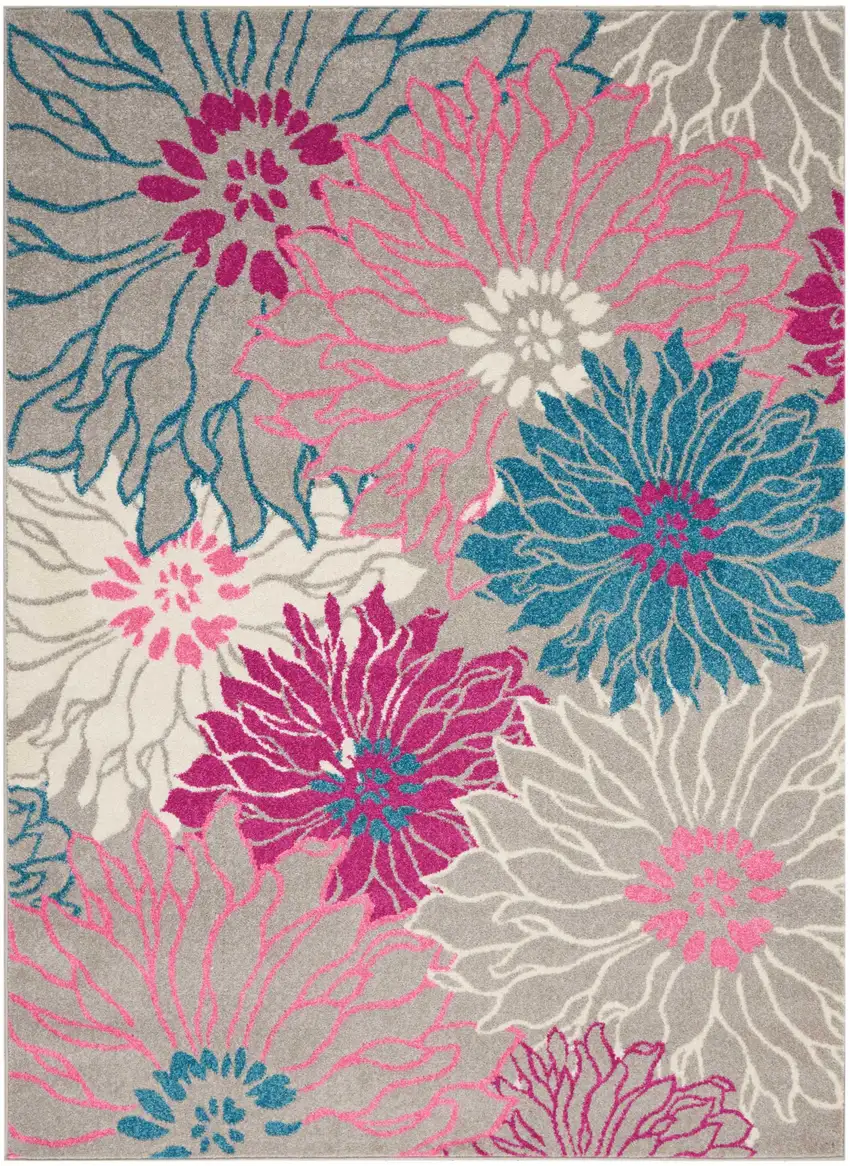Gray And Pink Floral Area Rug Photo 1