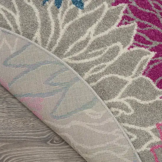 5' Gray And Pink Floral Round Rug Photo 9