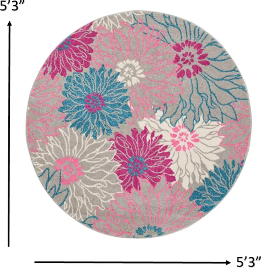 Gray and Pink Tropical Flower Area Rug Photo 5