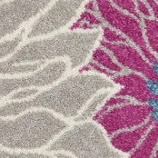 5' Gray And Pink Floral Round Rug Photo 3