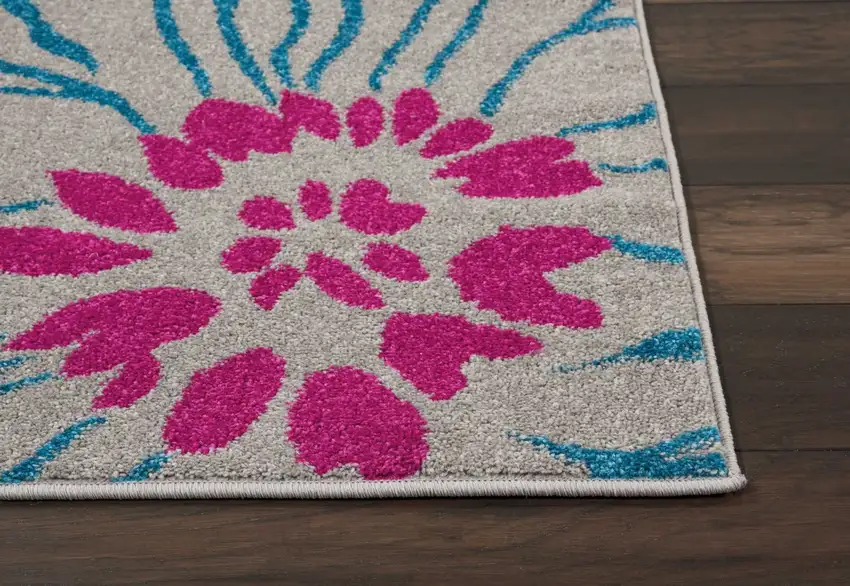 Gray and Pink Tropical Flower Area Rug Photo 4