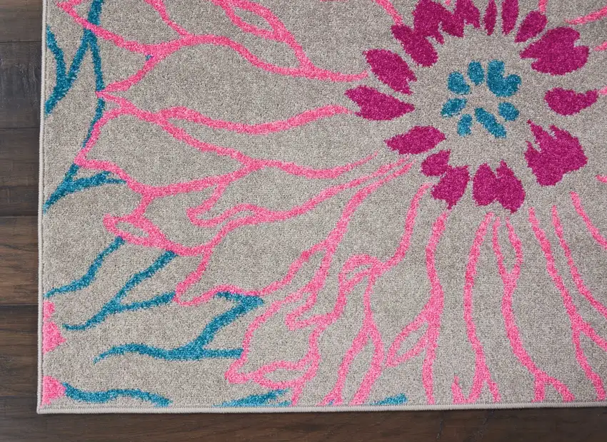 Gray and Pink Tropical Flower Area Rug Photo 2