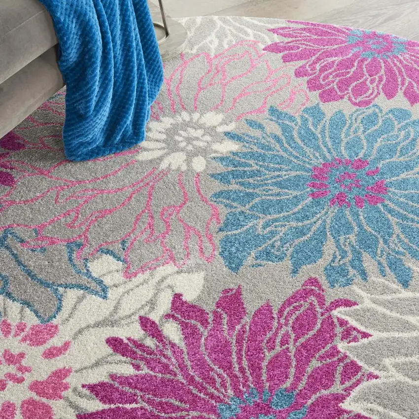 Gray And Pink Floral Area Rug Photo 9