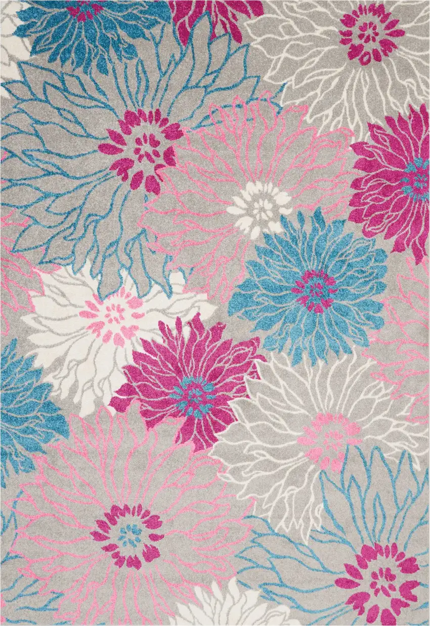 Gray And Pink Floral Area Rug Photo 4