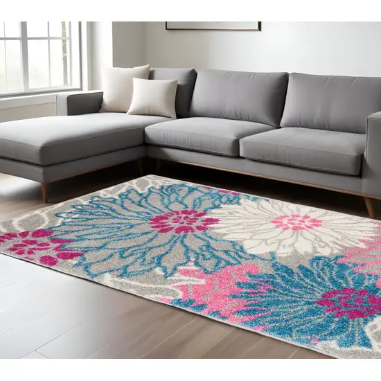 Gray And Pink Floral Area Rug Photo 2