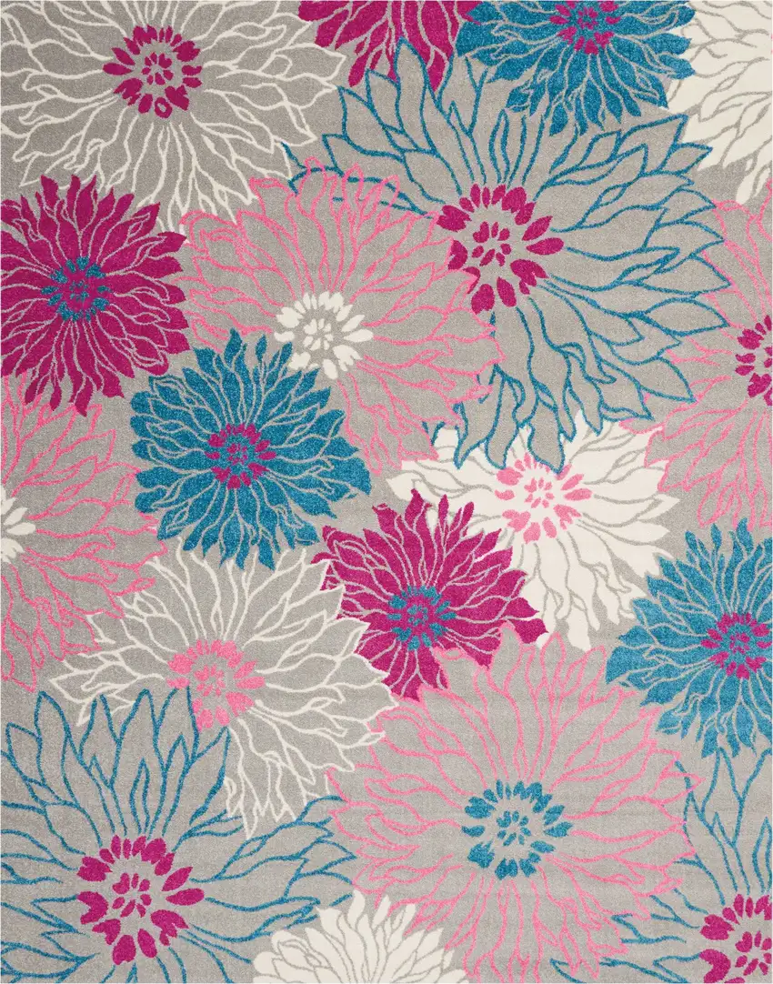 Gray And Pink Floral Area Rug Photo 4